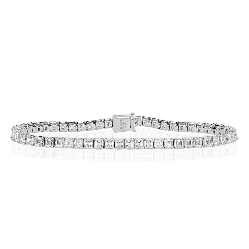 6.34ct Asscher Cut Diamond Tennis Bracelet in 14k White Gold in 6.5'