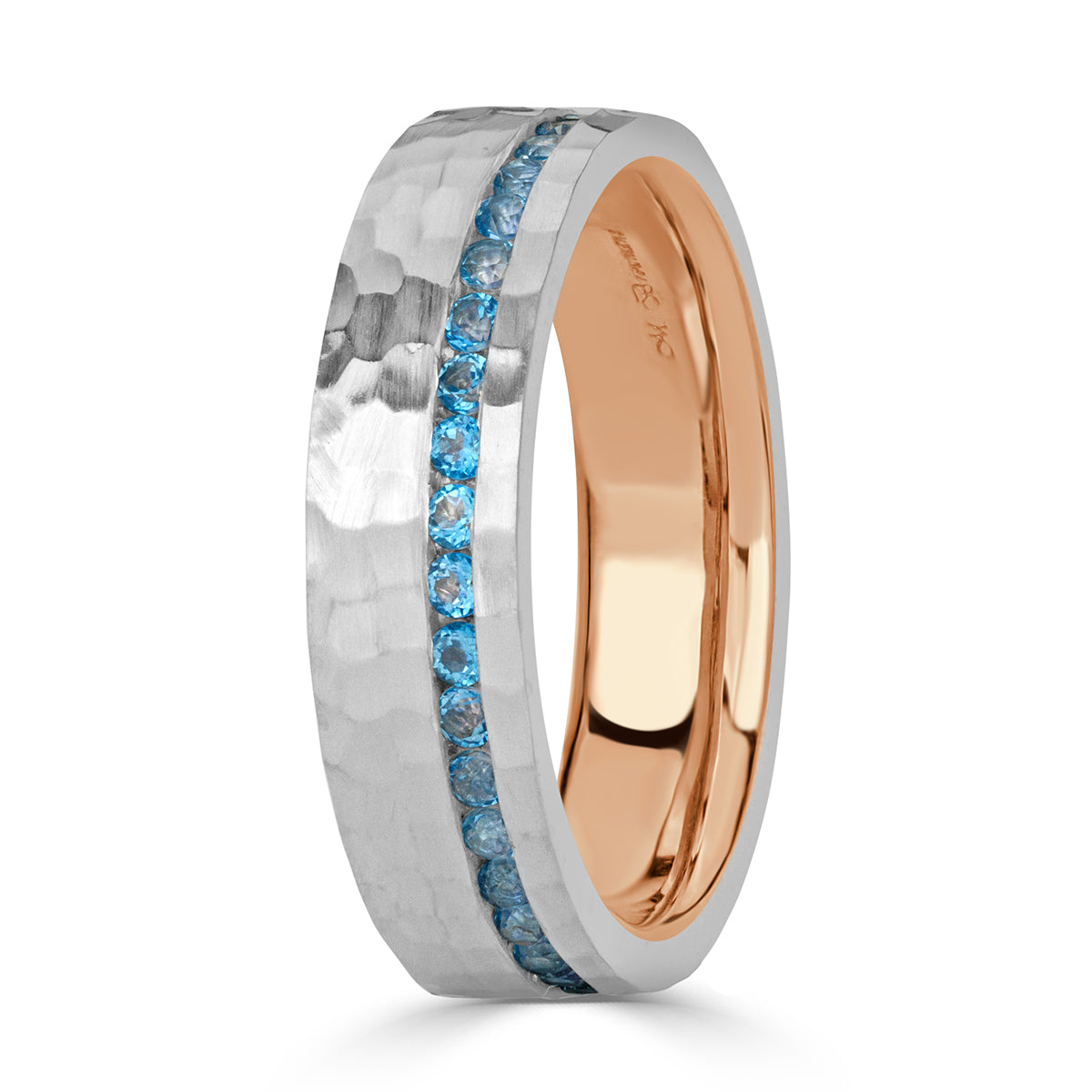 Men's Blue Topaz Wedding Band in Platinum and 18k Rose Gold