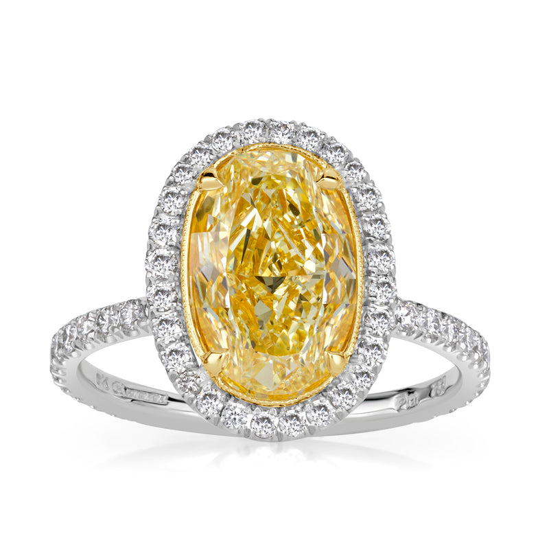 3.74ct Fancy Yellow Oval Cut Diamond Engagement Ring