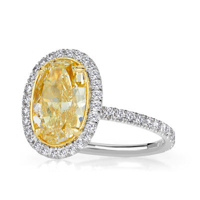 3.74ct Fancy Yellow Oval Cut Diamond Engagement Ring