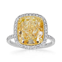 7.78ct Fancy Light Yellow Cushion Cut Diamond Engagement Ring