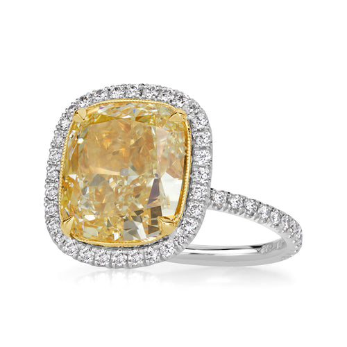 7.78ct Fancy Light Yellow Cushion Cut Diamond Engagement Ring