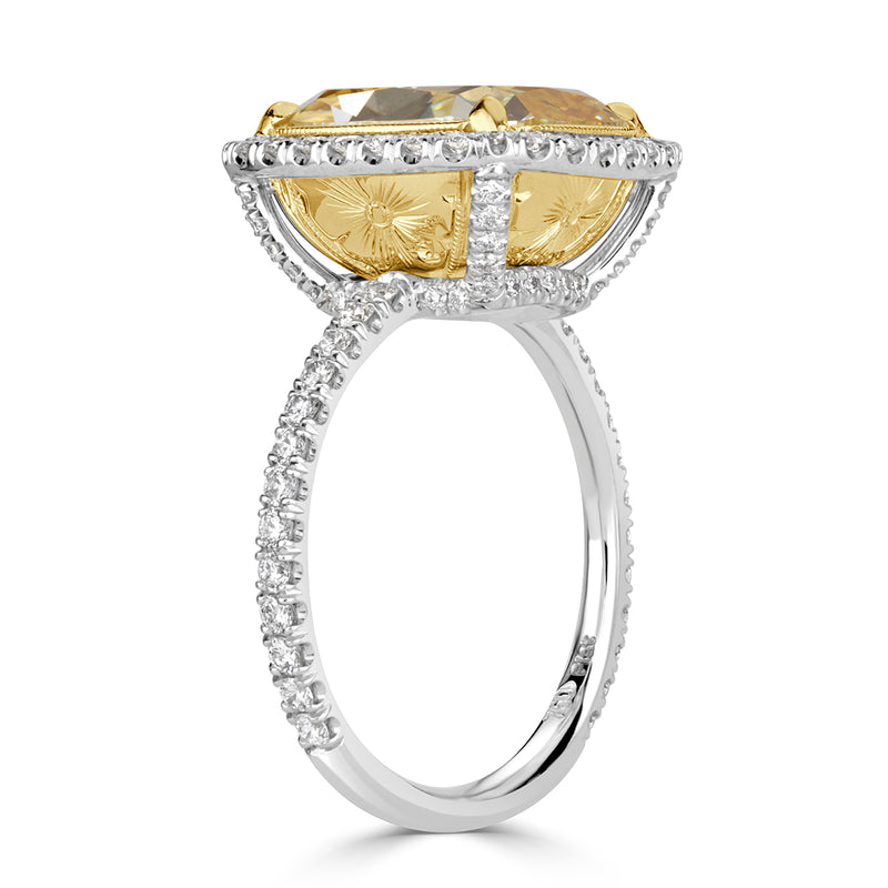 7.78ct Fancy Light Yellow Cushion Cut Diamond Engagement Ring
