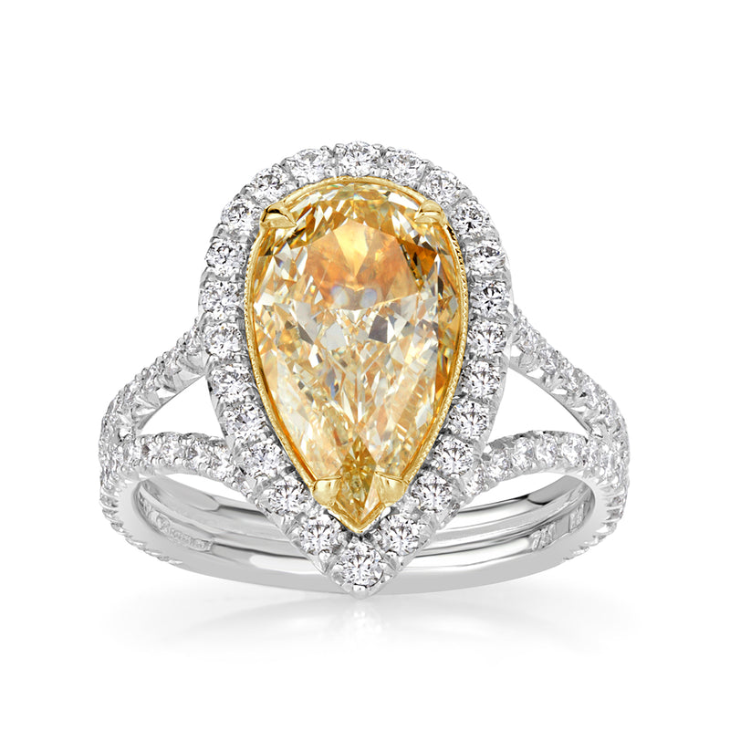 3.86ct Fancy Light Yellow Pear Shaped Diamond Engagement Ring