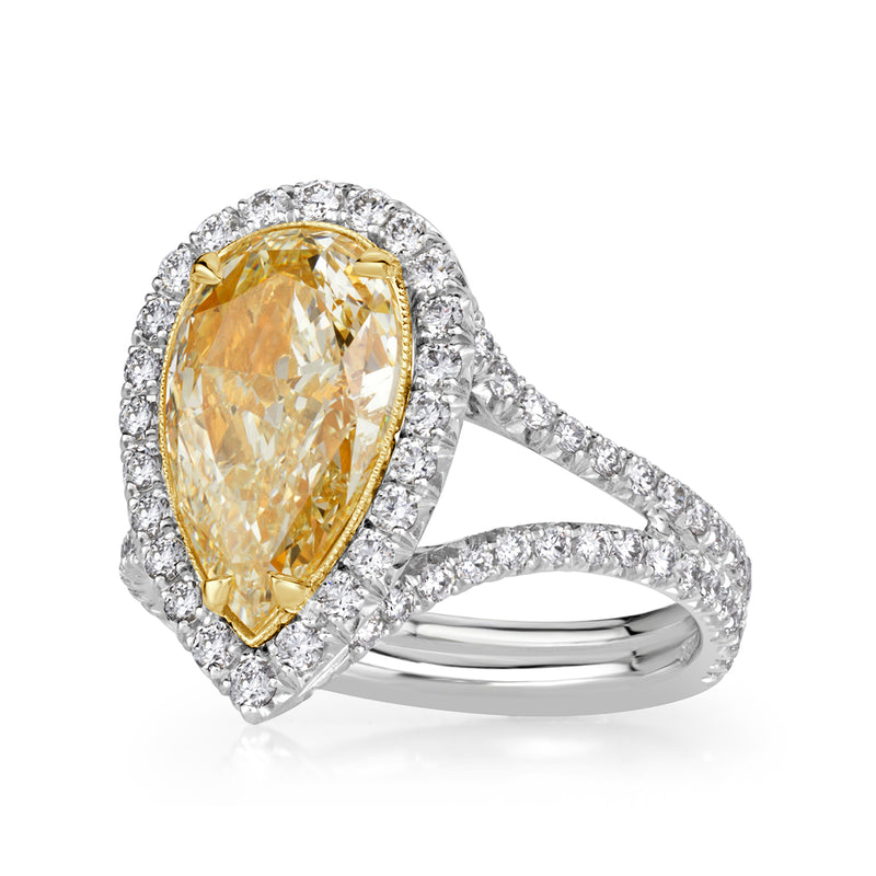 3.86ct Fancy Light Yellow Pear Shaped Diamond Engagement Ring