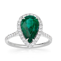 2.79ct Pear Shaped Emerald and Diamond Engagement Ring