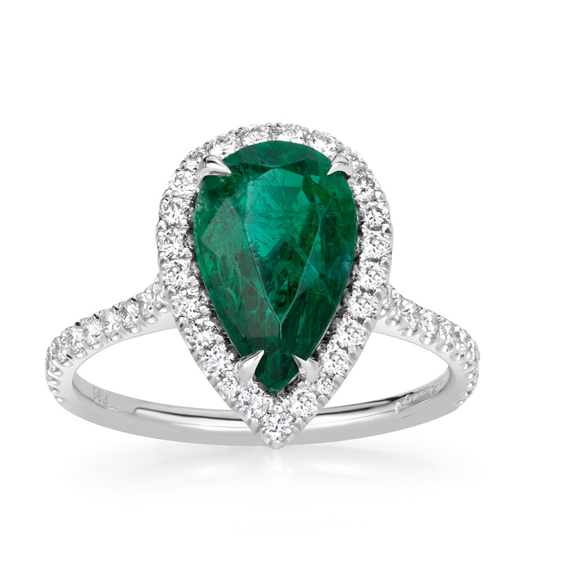 2.79ct Pear Shaped Emerald and Diamond Engagement Ring
