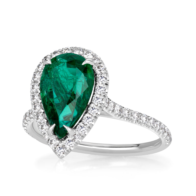 2.79ct Pear Shaped Emerald and Diamond Engagement Ring