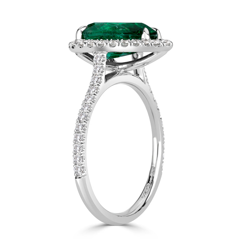 2.79ct Pear Shaped Emerald and Diamond Engagement Ring