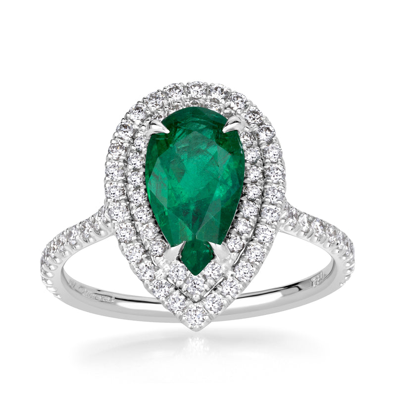 2.26ct Pear Shaped Emerald and Diamond Engagement Ring