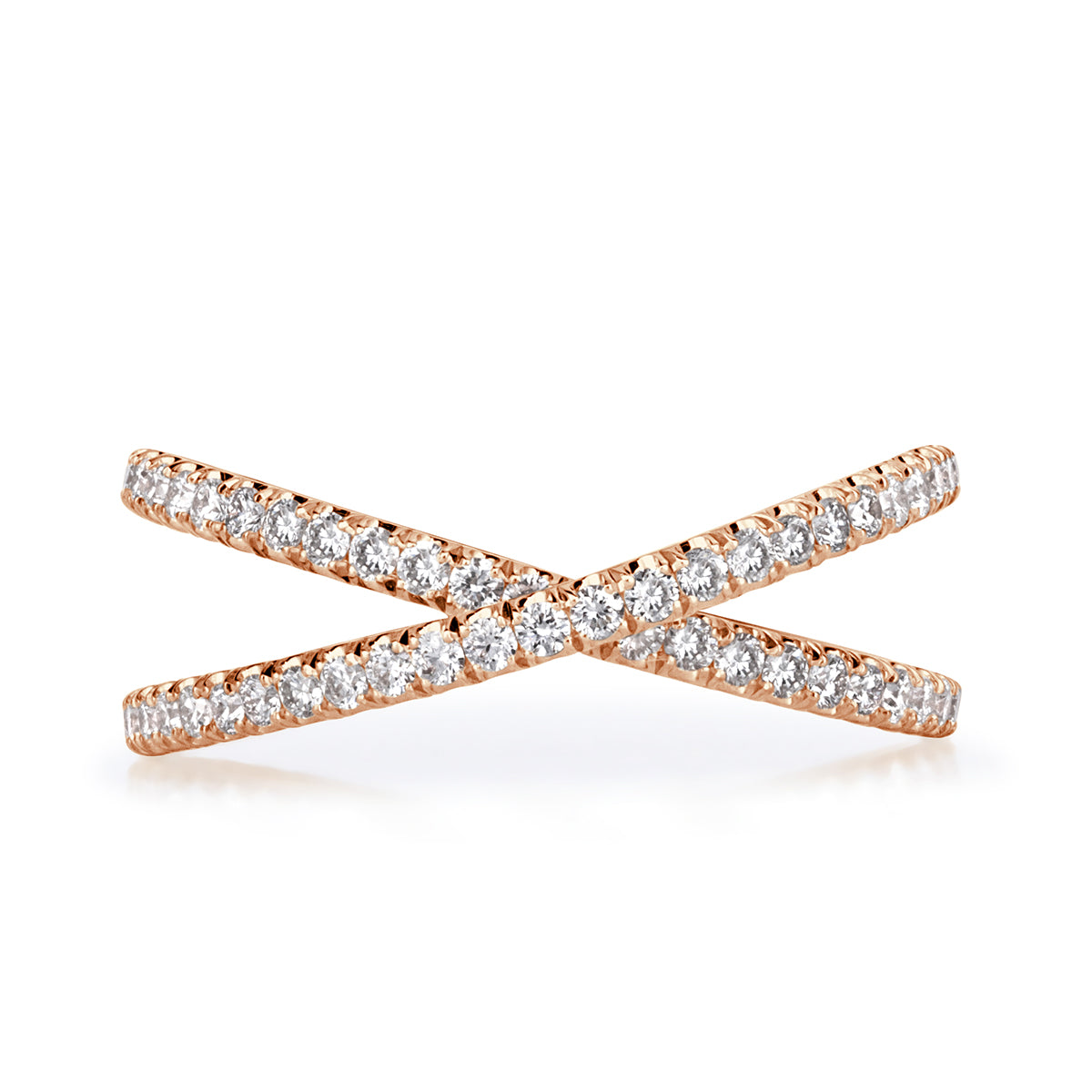 0.63ct Round Brilliant Cut Diamond Dainty Criss Cross Ring in 18K Rose Gold