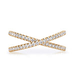0.63ct Round Brilliant Cut Diamond Dainty Criss Cross Ring in 18k Champagne Yellow Gold