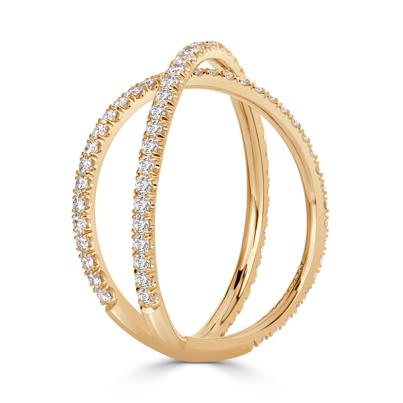 0.63ct Round Brilliant Cut Diamond Dainty Crisscross Ring in 18k Champagne Yellow Gold