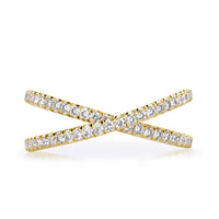 0.63ct Round Brilliant Cut Diamond Dainty Criss Cross Ring in 18K Yellow Gold