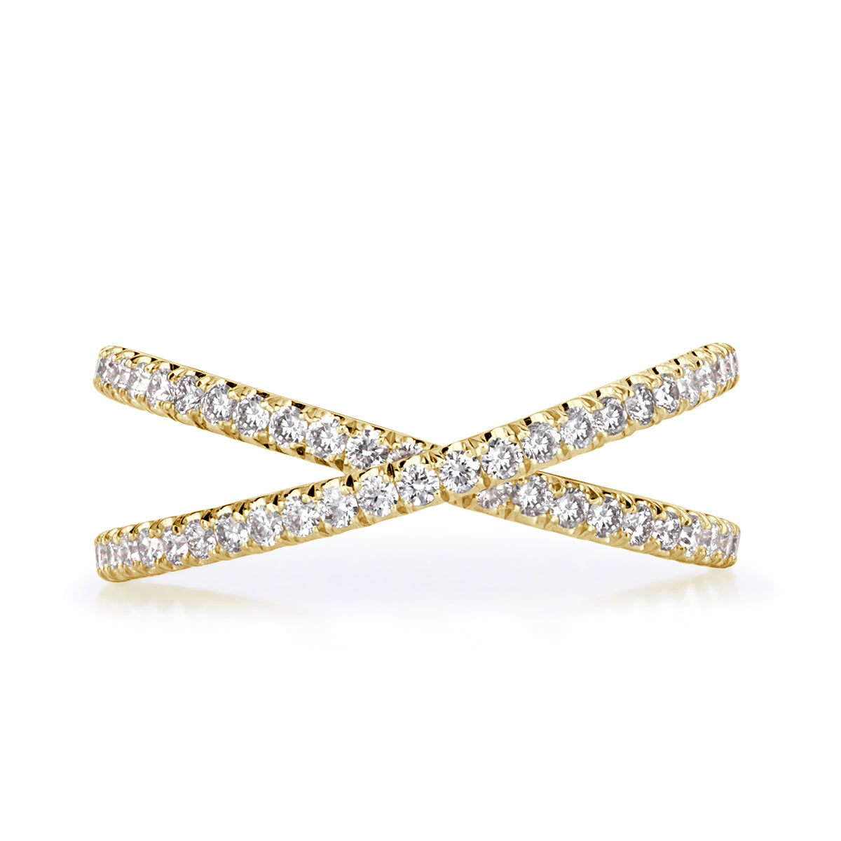 0.63ct Round Brilliant Cut Diamond Dainty Criss Cross Ring in 18K Yellow Gold