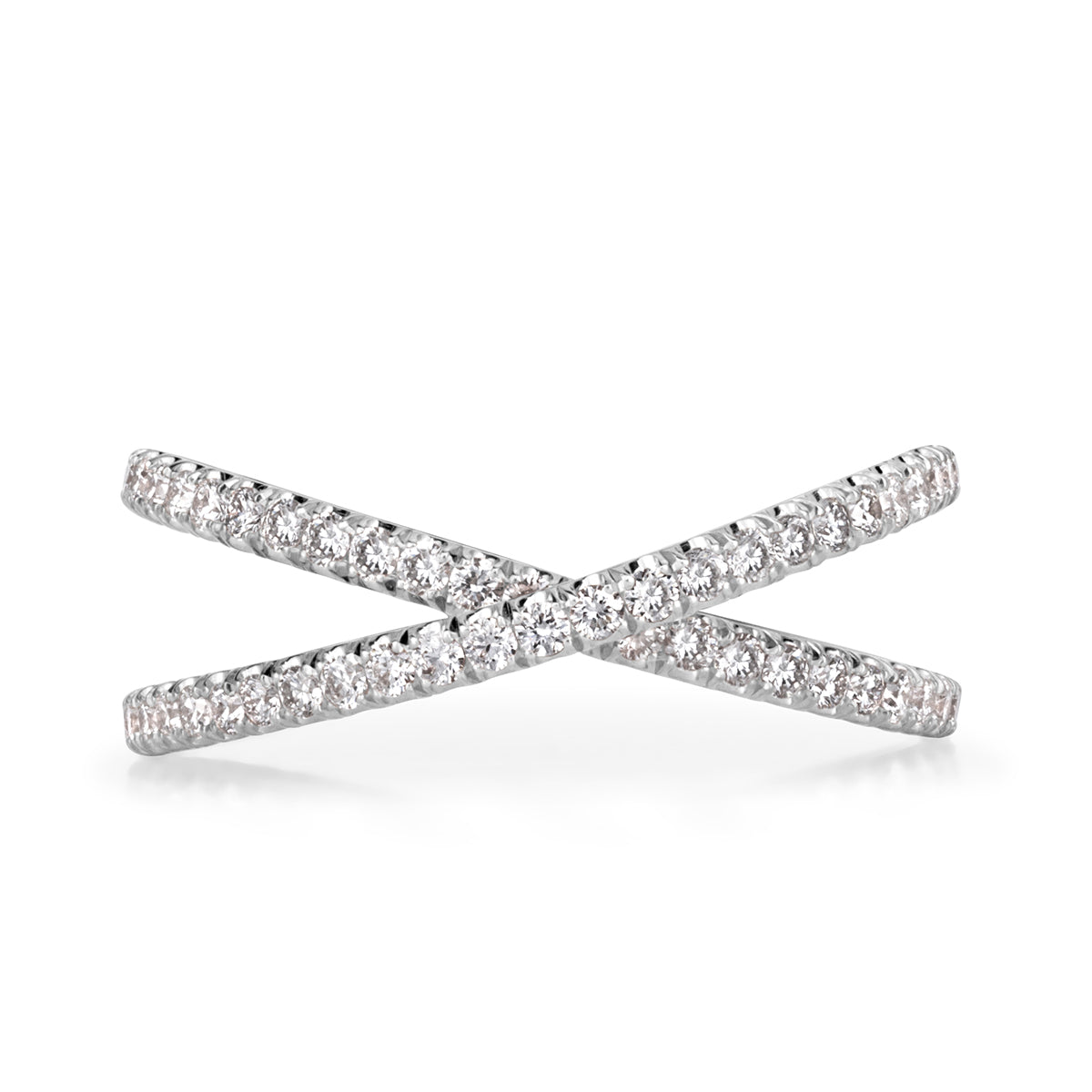 0.63ct Round Brilliant Cut Diamond Dainty Criss Cross Ring in 18k White Gold