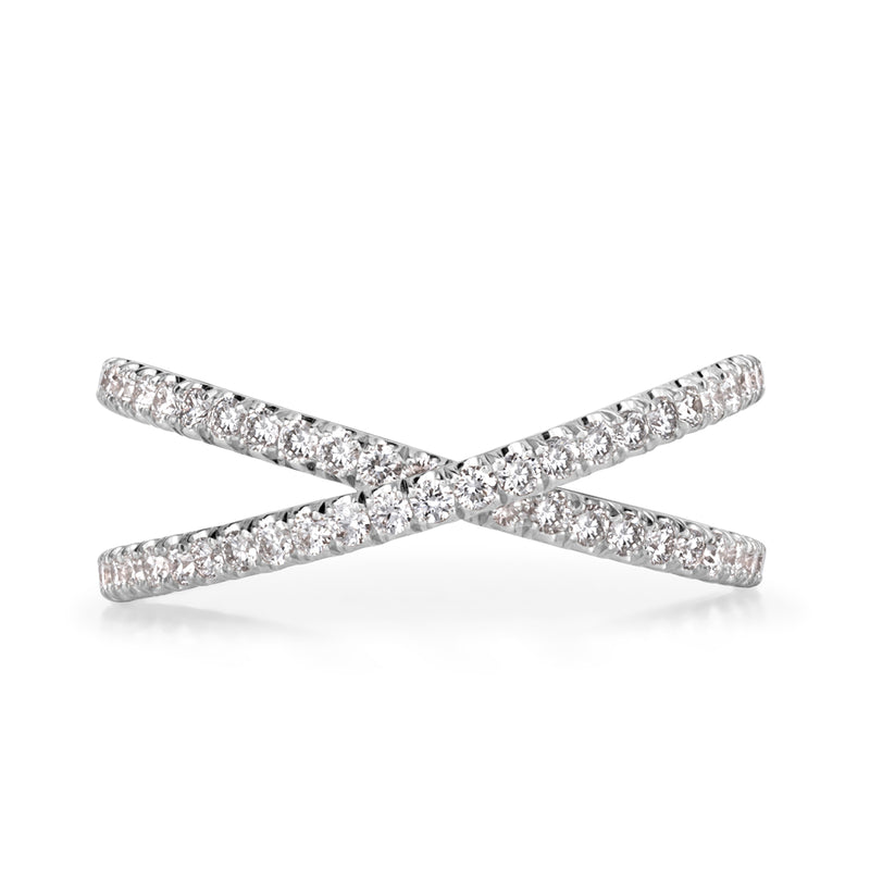 0.63ct Round Brilliant Cut Diamond Dainty Criss Cross Ring in 18k White Gold