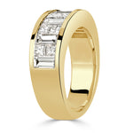 3.05ct Princess and Baguette Cut Diamond Men's Wedding Band in 18k Yellow Gold