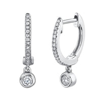 0.14ct Round Cut Diamond Dangle Huggie Earrings in 14k White Gold