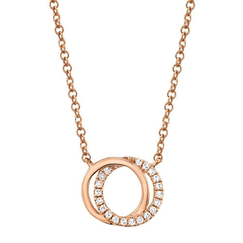 0.07ct Round Cut Diamond Interlocking Necklace in 14k Rose Gold