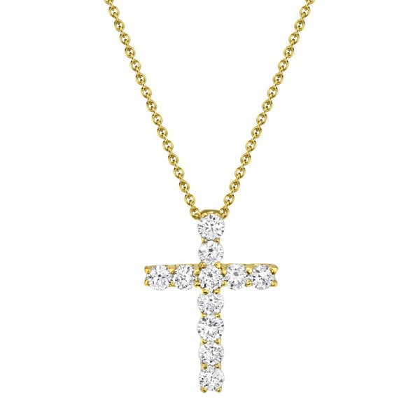 0.32ct Round Cut Diamond Cross Pendant in 14k Yellow Gold