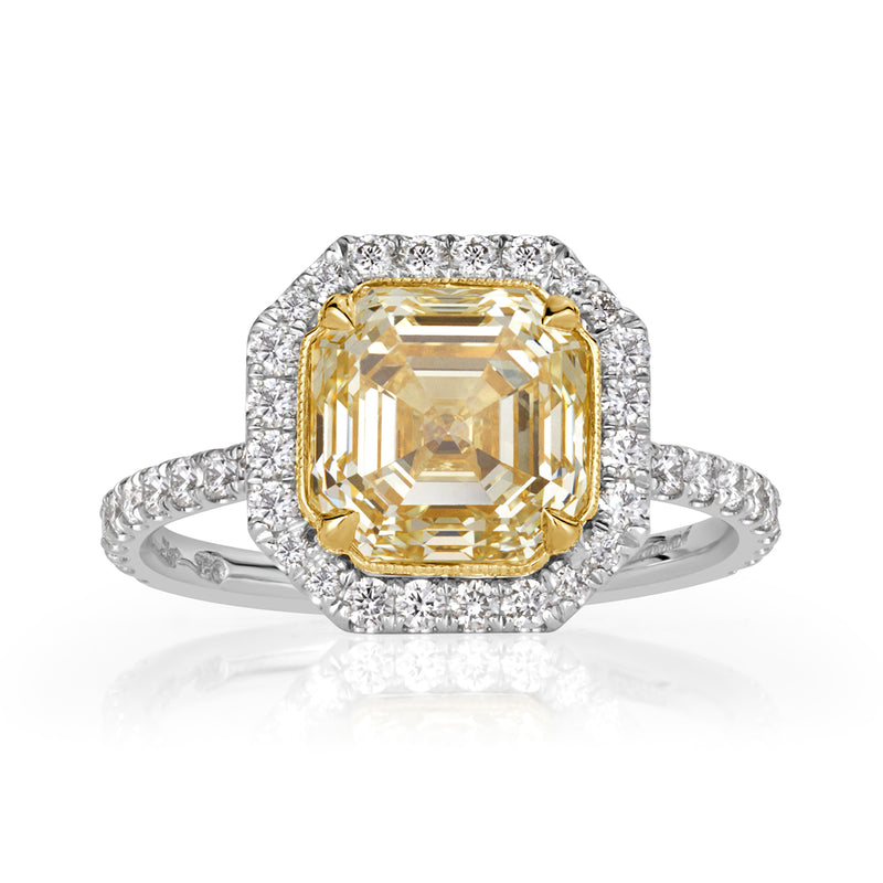 3.60ct Fancy Light Yellow Asscher Cut Diamond Engagement Ring