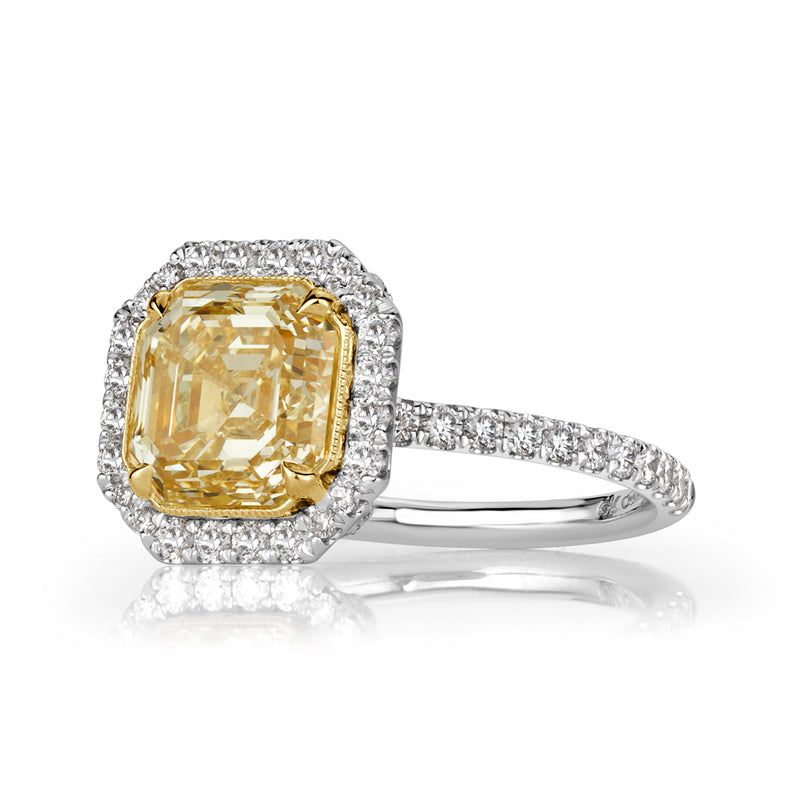 3.60ct Fancy Light Yellow Asscher Cut Diamond Engagement Ring