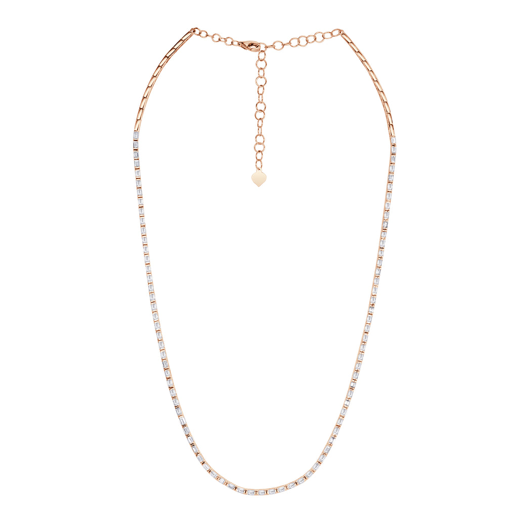 ★ROSEMONT★ 14K Necklace RF0042 2.34ct Baguette Cut Diamond Tennis Necklace in 14K Rose Gold