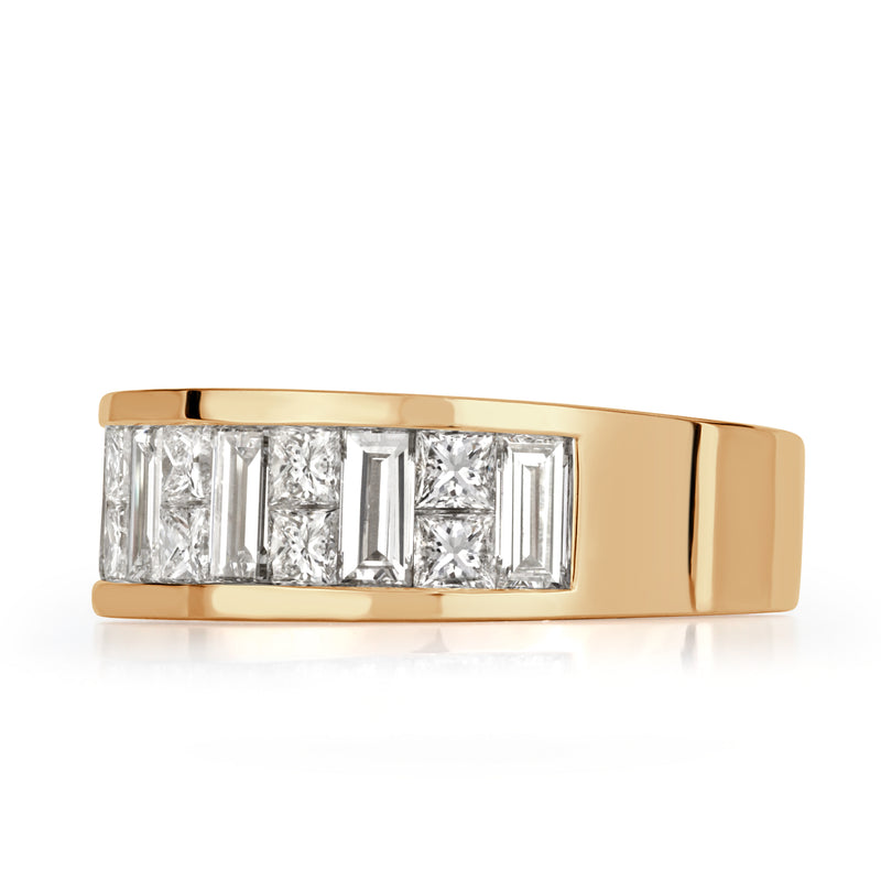 3.05ct Princess and Baguette Cut Diamond Men's Wedding Band in 18k Champagne Yellow Gold