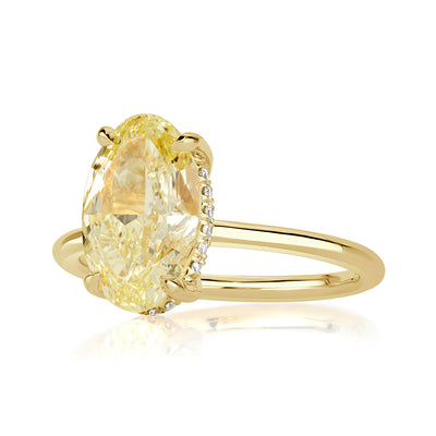 3.11ct Fancy Light Yellow Oval Cut Diamond Engagement Ring