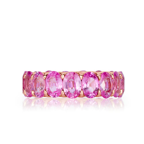 9.67ct Oval Cut Pink Sapphire Eternity Band in 18k Rose Gold