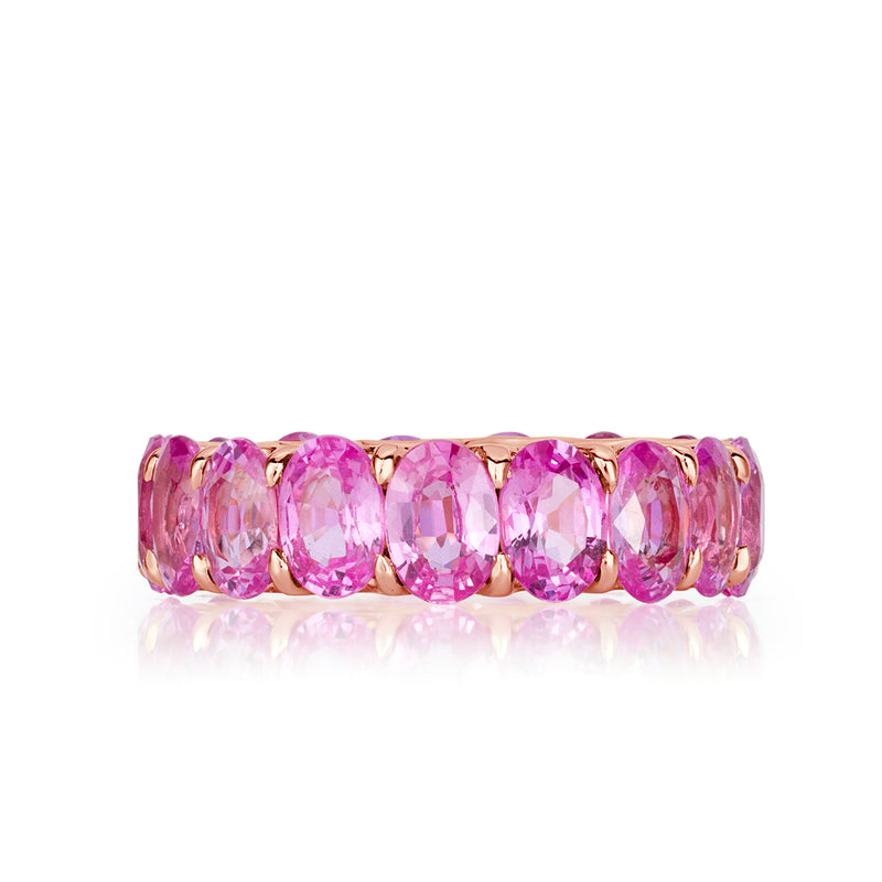 9.67ct Oval Cut Pink Sapphire Eternity Band in 18k Rose Gold