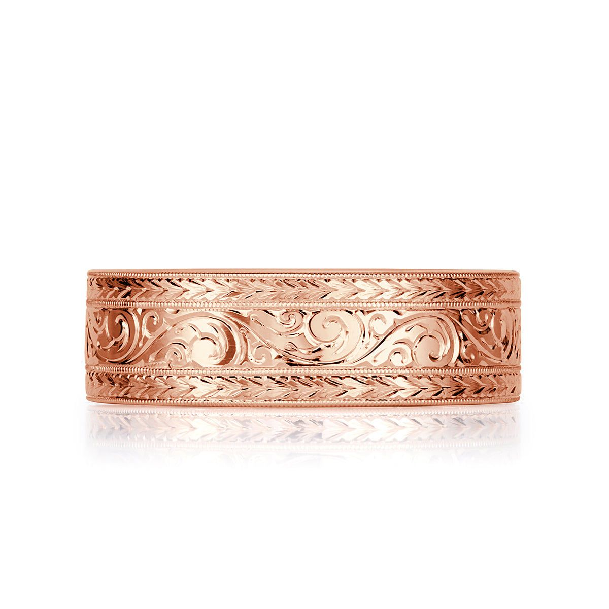 Men's Engraved Wedding Band in 18k Rose Gold in 7mm