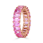 7.75ct Emerald Cut Pink Sapphire Eternity Band in 18k Rose Gold