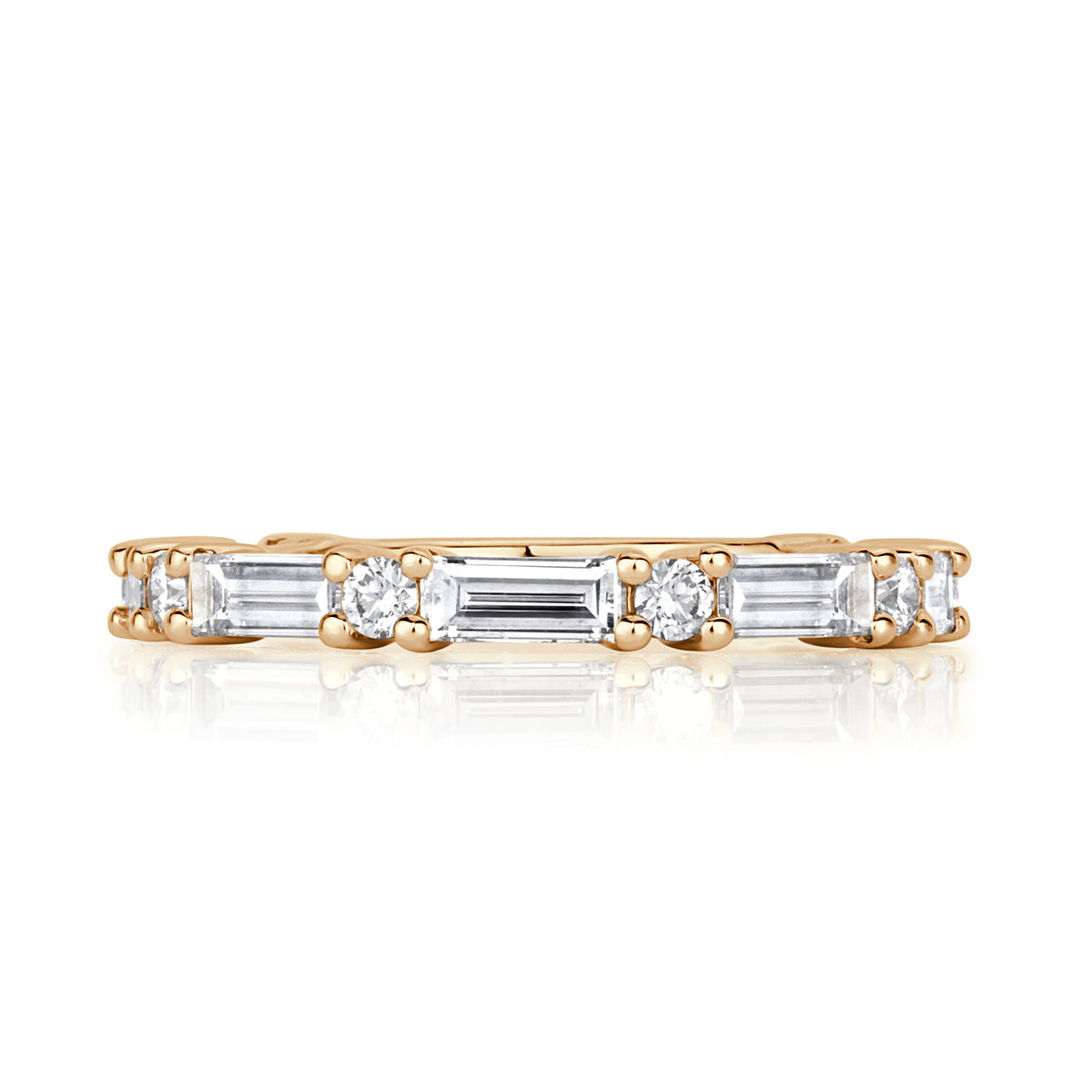 1.25ct Baguette and Round Brilliant Cut Diamond Wedding Band in 18k Champagne Yellow Gold