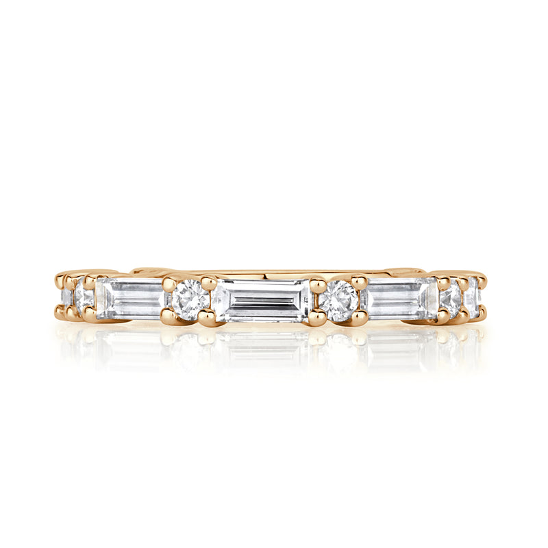 1.25ct Baguette and Round Brilliant Cut Diamond Wedding Band in 18k Champagne Yellow Gold
