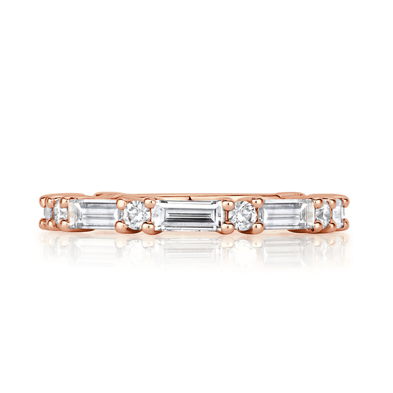 1.25ct Baguette and Round Brilliant Cut Diamond Wedding Band in 18k Rose Gold