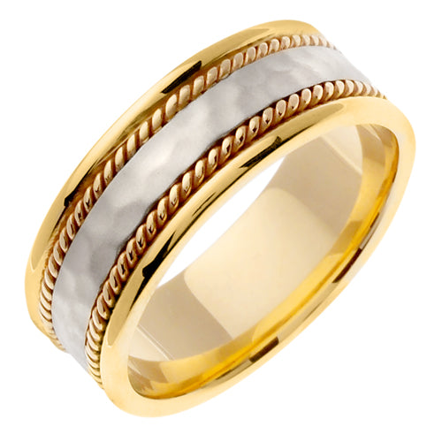 Men's Two-Tone Hammered Wedding Band in 14k Yellow and White Gold 8.0mm