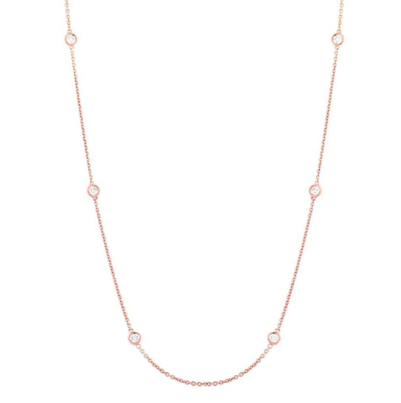 0.77ct Round Brilliant Cut Diamonds by the Yard Necklace in 14k Rose Gold in 18'