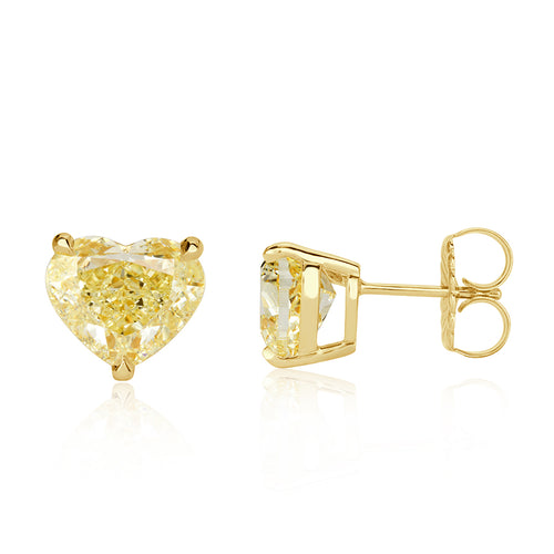 6.77ct Fancy Light Yellow Heart Shaped Diamond Stud Earrings