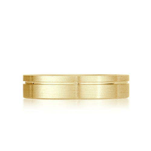 Men's Off-Centered Groove Satin Wedding Band in 14k Yellow Gold 5.0mm