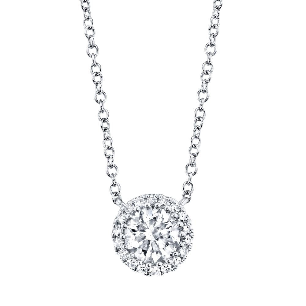 0.46ct Round Brilliant Cut Diamond Halo Pendant in 14k White Gold