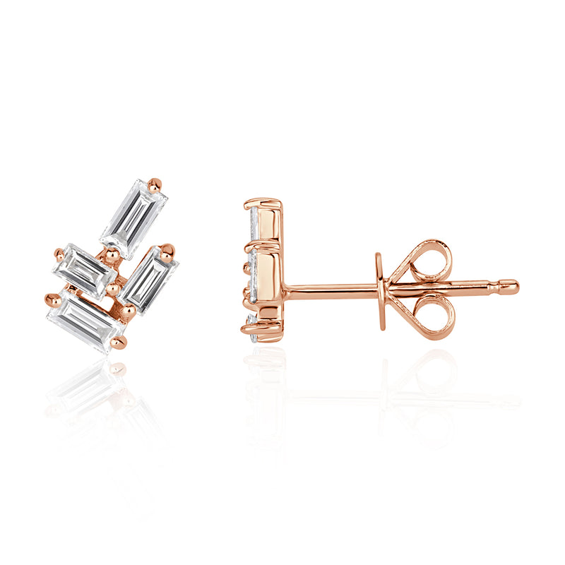 0.30ct Baguette Cut Diamond Cluster Stud Earrings in 18k Rose Gold