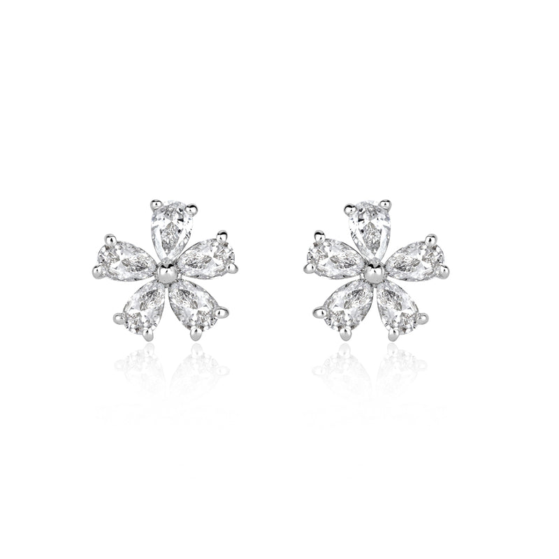 0.34ct Pear Shaped Diamond Floral Stud Earrings in 18k White Gold