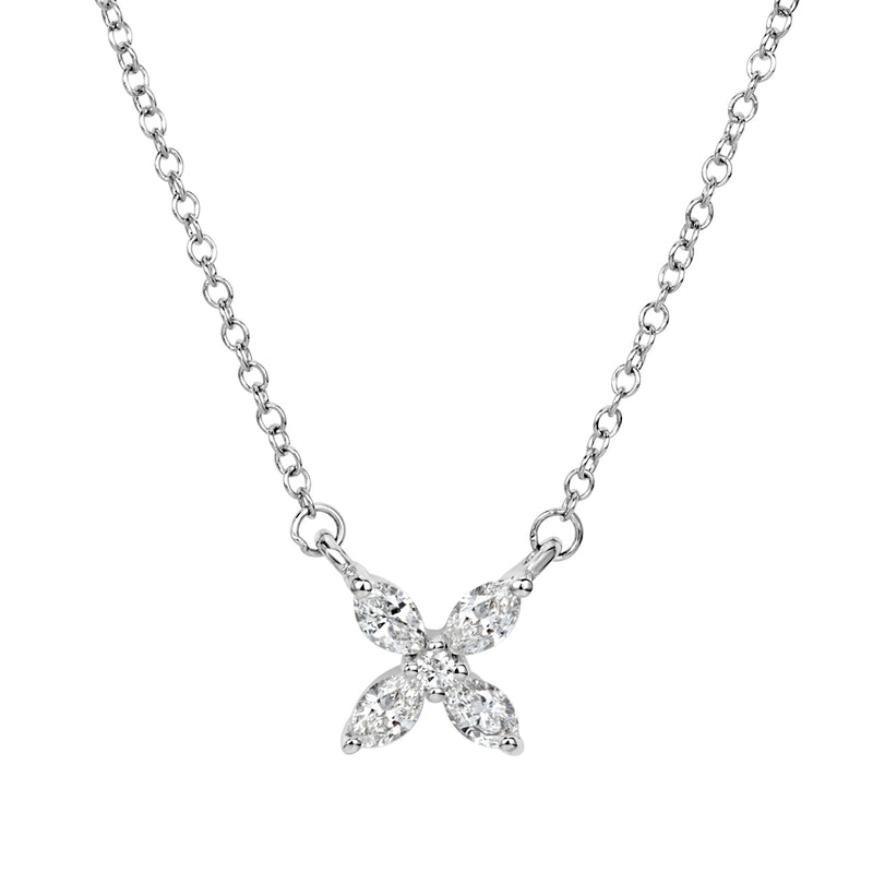 0.20ct Marquise and Round Brilliant Cut Diamond Floral Pendant in 18k White Gold