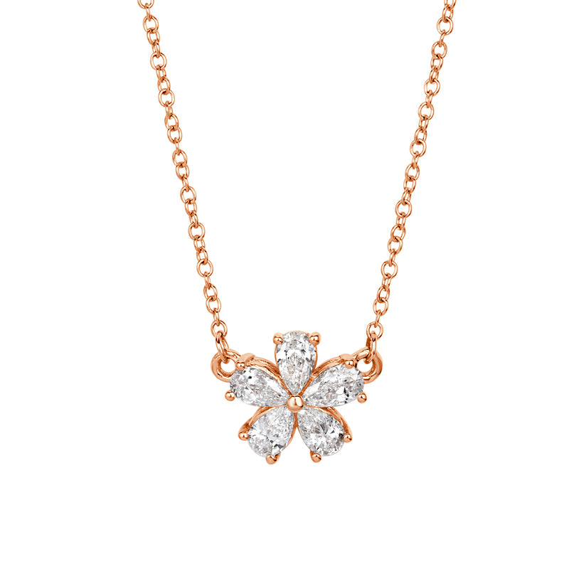 0.28ct Pear Shaped Diamond Floral Pendant in 18k Rose Gold