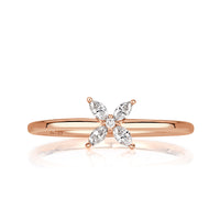 0.15ct Pear Shaped and Round Brilliant Cut Diamond Floral Ring in 18k Rose Gold