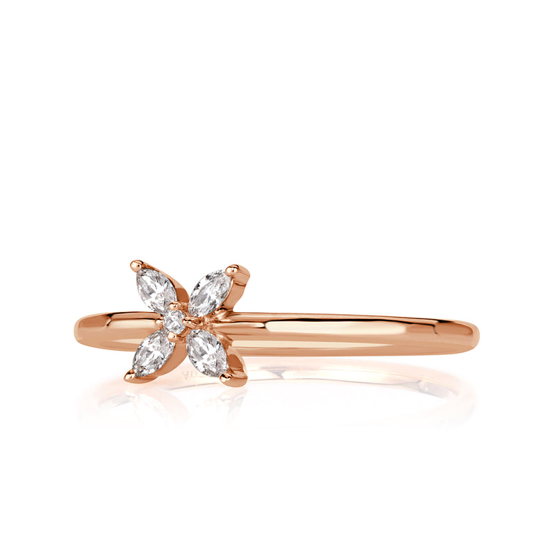 0.15ct Pear Shaped and Round Brilliant Cut Diamond Floral Ring in 18k Rose Gold