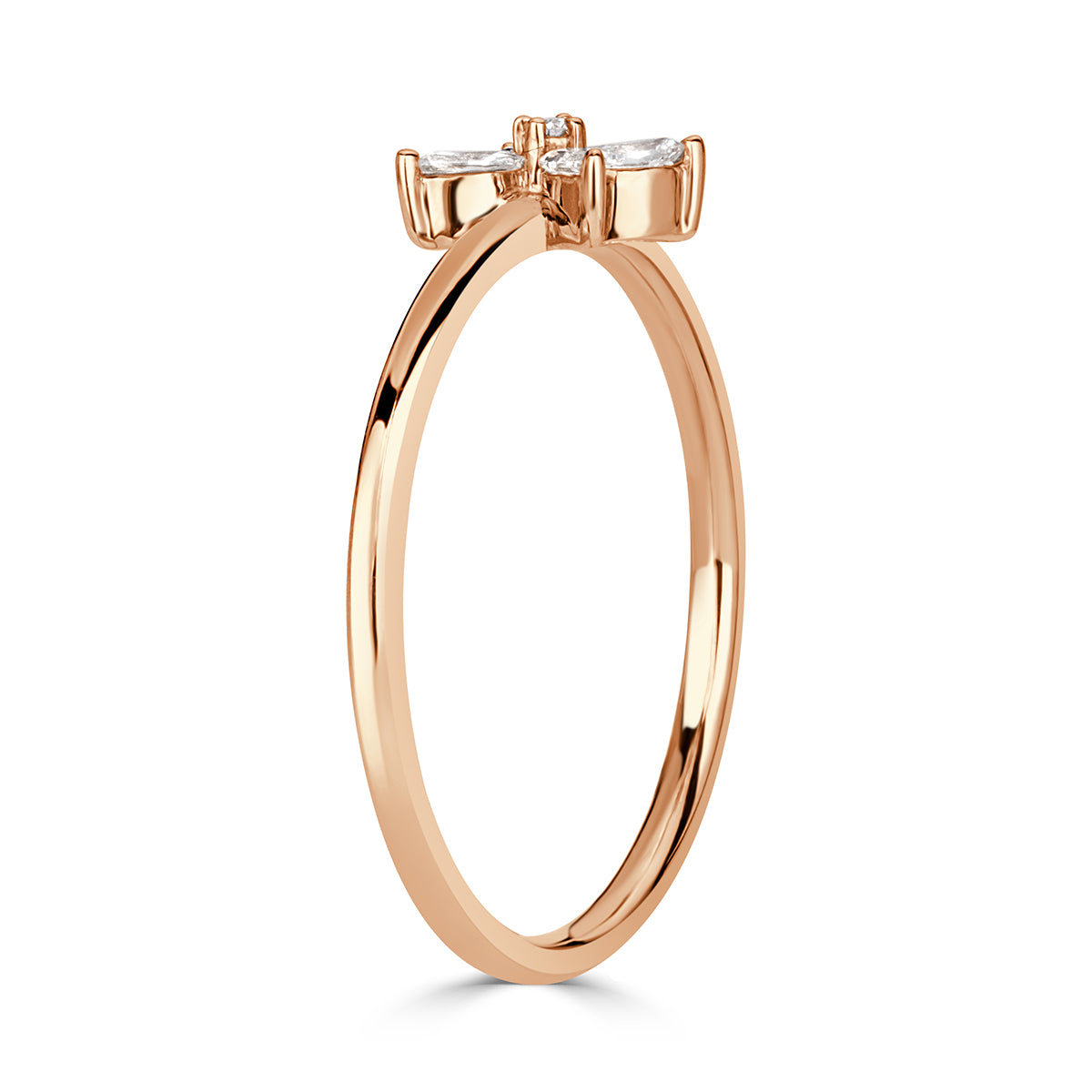 0.15ct Pear Shaped and Round Brilliant Cut Diamond Floral Ring in 18k Rose Gold