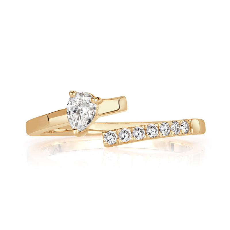 0.28ct Pear Shaped and Round Brilliant Cut Asymmetric Diamond Band in 18k Yellow Gold
